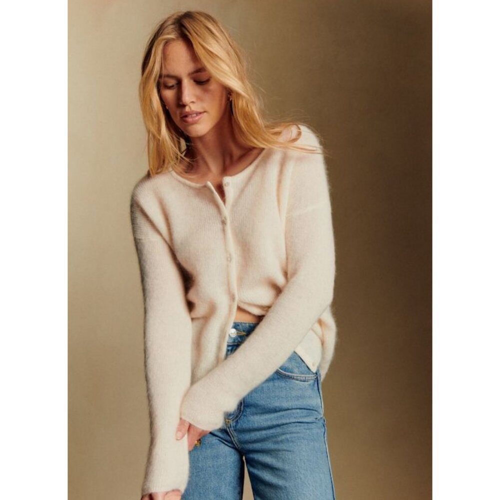 Sezane Gaspard Mohair Alpaca Cardigan in Ecru, size small